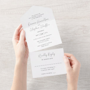 Modern Black and White Clean Wedding All In One Invitation