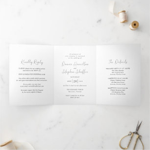 Modern Black and White Clean Wedding Tri-Fold Invitation