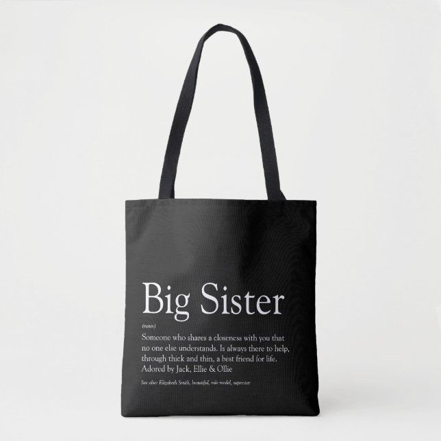 Modern Black and White Cool Sister Definition Tote Bag (Front)