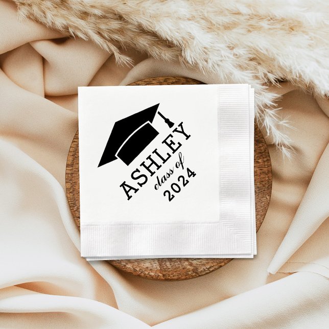 Modern Black and White Custom 2025 Graduate Name Napkin (Creator Uploaded)