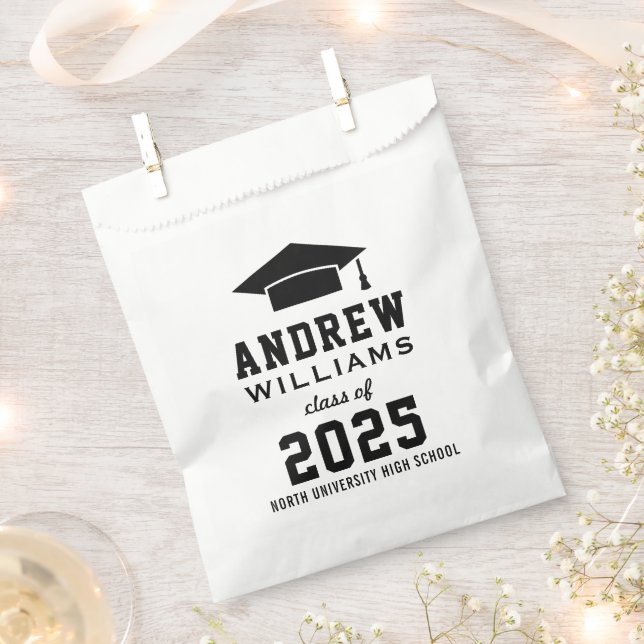Modern Black and White Custom Graduation Party Favour Bags (Clipped)