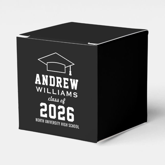 Modern Black and White Custom Graduation Party Favour Box (Front Side)