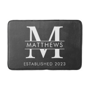 Modern Black and White Custom Monogram  Bath Mat 