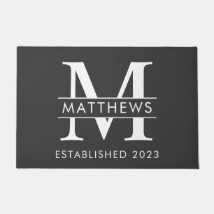 Modern Black and White Custom Monogram  Door Mat