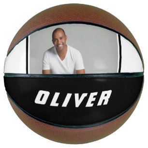 Modern Black and White Custom Name Text Photo Basketball