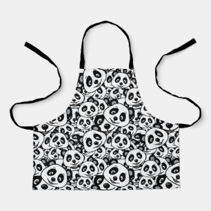 Modern Black and White Cute Panda Bear Pattern Apron