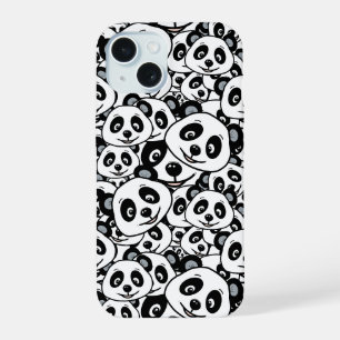 Modern Black and White Cute Panda Bear Pattern iPhone 15 Case