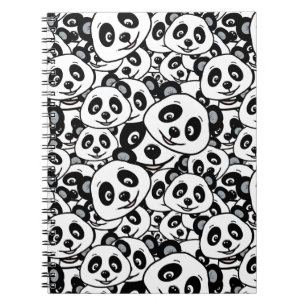 Modern Black and White Cute Panda Bear Pattern Notebook