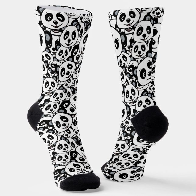 Modern Black and White Cute Panda Bear Pattern Socks (Angled)