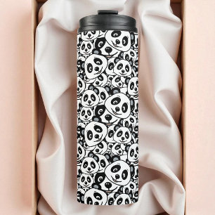 Modern Black and White Cute Panda Bear Pattern Thermal Tumbler