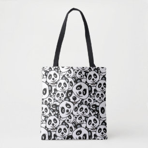 Modern Black and White Cute Panda Bear Pattern Tote Bag