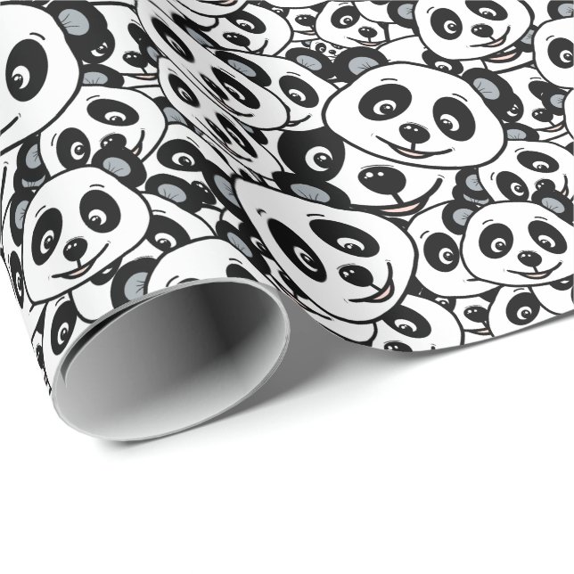 Modern Black and White Cute Panda Bear Pattern Wrapping Paper (Roll Corner)