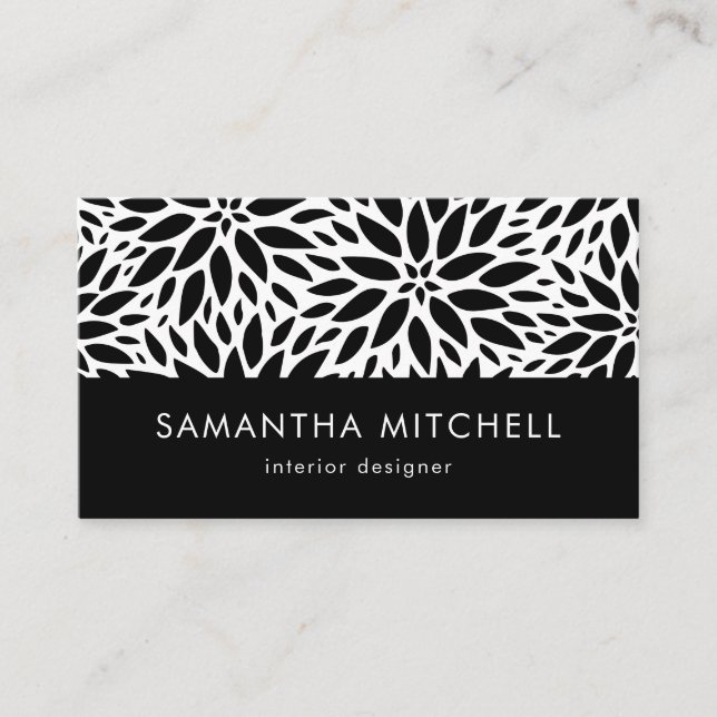 Modern Black And White Dahlias Business Card (Front)