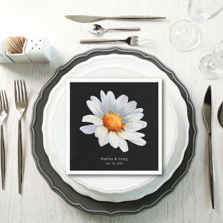 Modern Black and White Daisy Flower Wedding Napkin