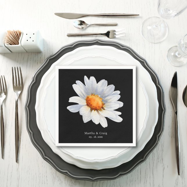 Modern Black and White Daisy Flower Wedding Napkin (Creator Uploaded)