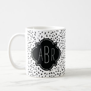 Modern Black and White Dalmatian Spots Monogrammed Coffee Mug