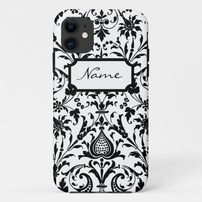 Modern Black and White Damask Case-Mate iPhone Case (Back)