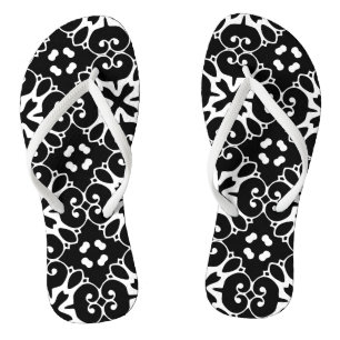 Modern Black and White damask Graphic Floral Flip Jandals