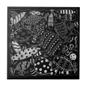 Modern Black And White Decorative Fish Pattern  Tile