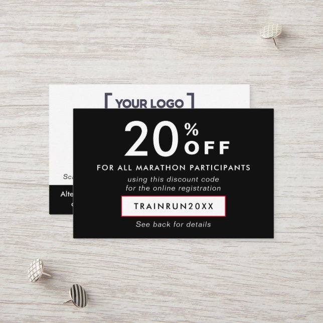 Modern Black And White Discount Coupon Logo QR  (Front/Back In Situ)