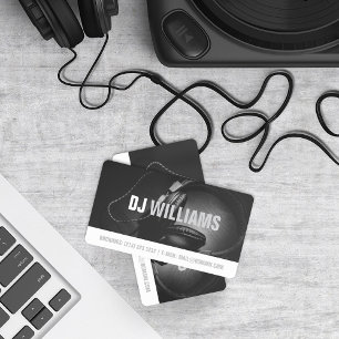 Modern Black and White DJ DeeJay Musician Business Card