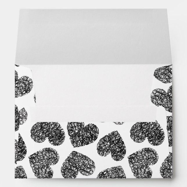 Modern Black and White Doodle Hearts Pattern Envelopes (Back (Bottom))