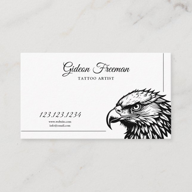 Modern Black and White Eagle Head Tattoo Artist Business Card (Front)