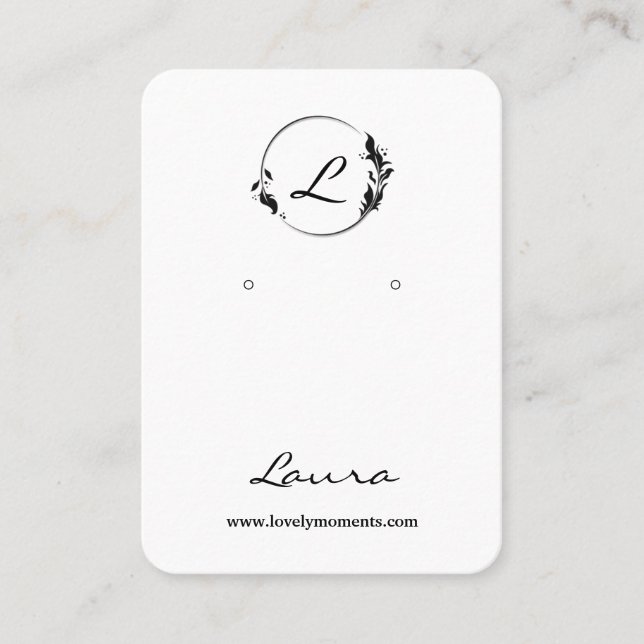 Modern black and white earring display card (Front)