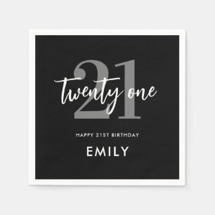 Modern Black and White Elegant 21st Birthday Napkin