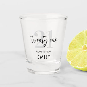 Modern Black and White Elegant 21st Birthday Shot Glass