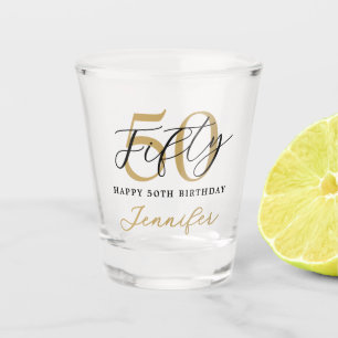 Modern Black and White Elegant 50th Birthday Shot Glass