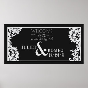 Modern Black and White Elegant Damask Floral  Poster