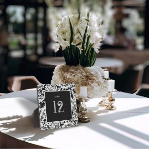 Modern Black and White Elegant Floral Damask Table Plaque