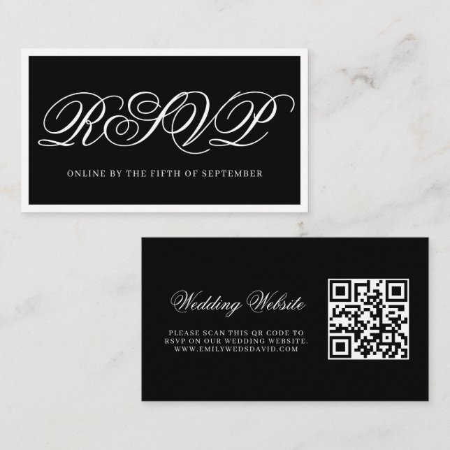 Modern Black and White Elegant QR RSVP  Enclosure Card (Front/Back)