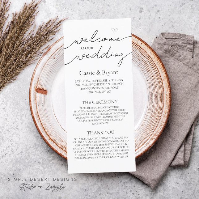 Modern Black and White Elegant Wedding Program (rustic modern black and white wedding program)