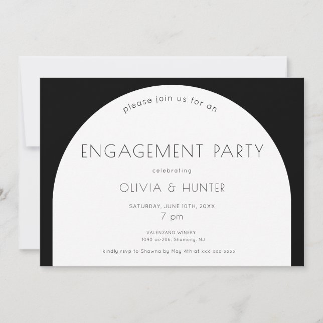 Modern Black and White Engagement Party Invitation (Front)