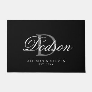 Modern Black And White Established Family Name Doormat
