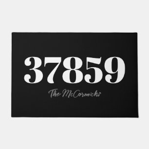 Modern Black And White Family Monogram Zip Code  Doormat