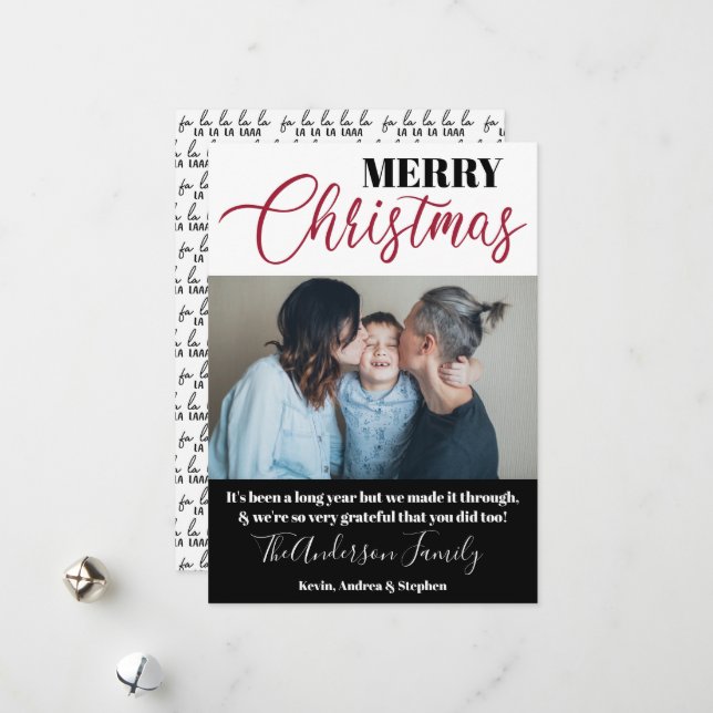 Modern Black and White Family Photo Christmas 2020 Holiday Card (Front/Back In Situ)