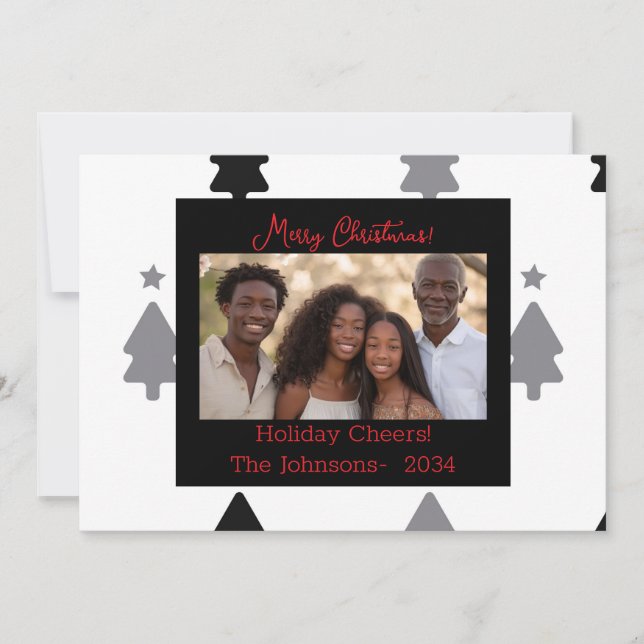 Modern Black and White Family Photo Christmas Card (Front)