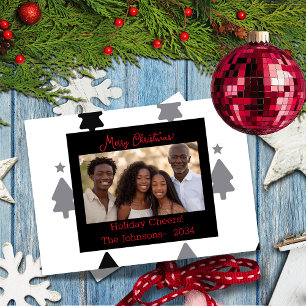 Modern Black and White Family Photo Christmas Card