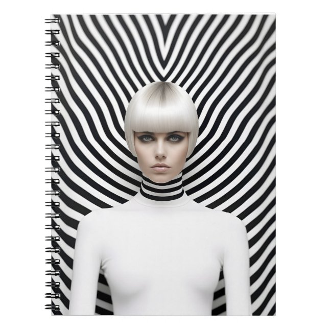 Modern Black And White Female Art Illustration Notebook (Front)