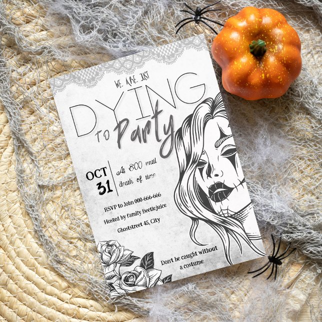 Modern black and white feminine adult halloween invitation (Creator Uploaded)