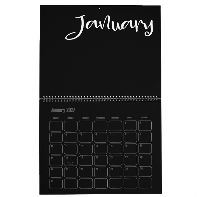 Modern Black and White Filled Calendar (Jan 2027)
