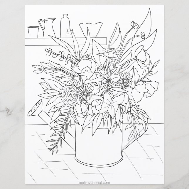 Modern black and white floral bouquet colouring (Front)