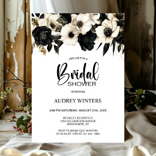 Modern Black and White Floral Bridal Shower Invitation