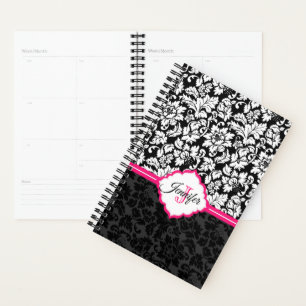 Modern Black And White Floral Damask Planner