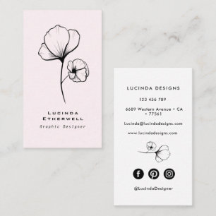Modern black and white floral line art business card