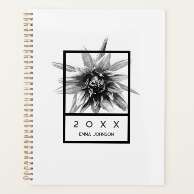 Modern Black and White Floral Name 2026 Planner (Front)