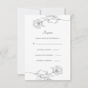 Modern Black and White Floral Rsvp Card
